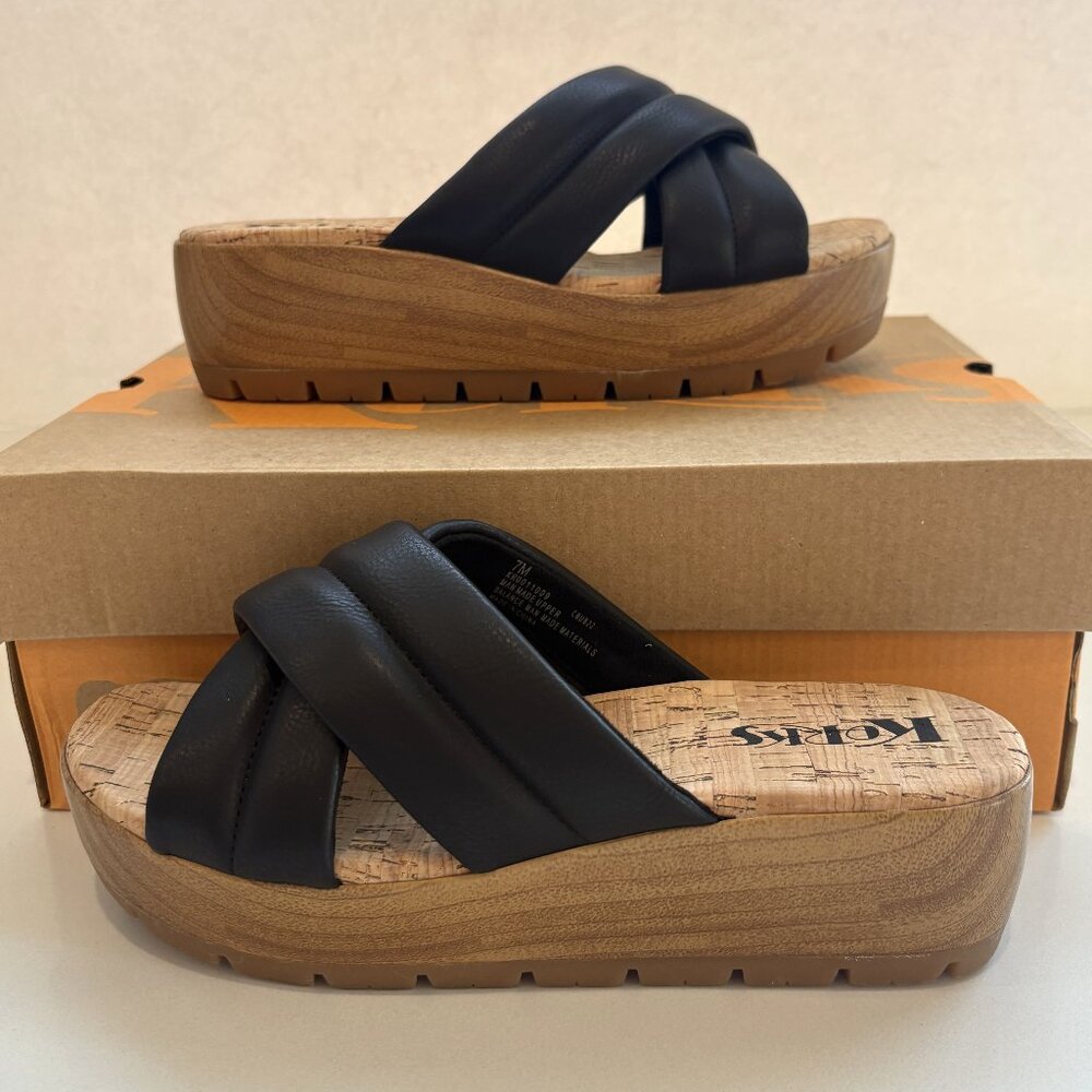 Korks by Kork-Ease Faithe Sandals Quilted Platform Wedge Black Size 9 NEW